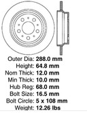 Rear Brake Rotor Volvo S60, V70, S80, XC70 2001-2007 9434167 